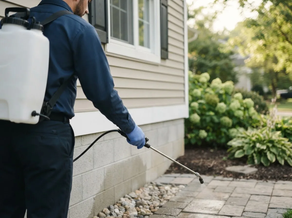 Pest control technician inspecting a home in Rubicon, WI